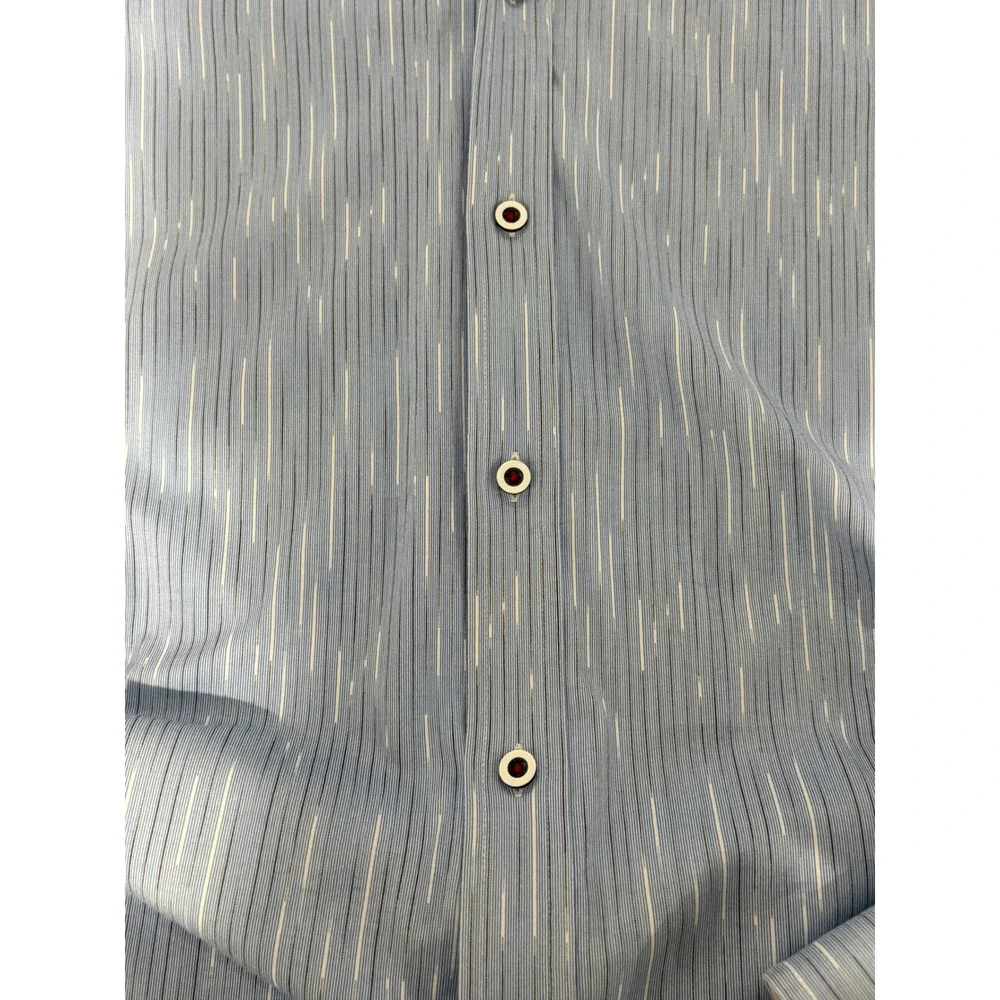 Buttercloth Mens XL Tall Fit Striped Button Down Shirt Blue White 100% Cotton